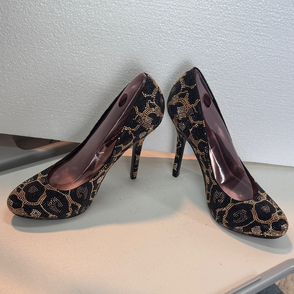 Nina Edrica-YF Gold Combo Embellished Platform Stiletto Heels